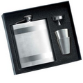 8 Oz. Silver Rimless Stainless Steel Flask w/ Funnel & 2-Shooters in Box